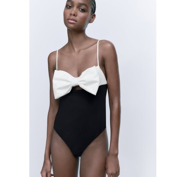 BLOGGER'S FAVE! Zara Bow Bodysuit Black White BWT - Picture 17 of 17